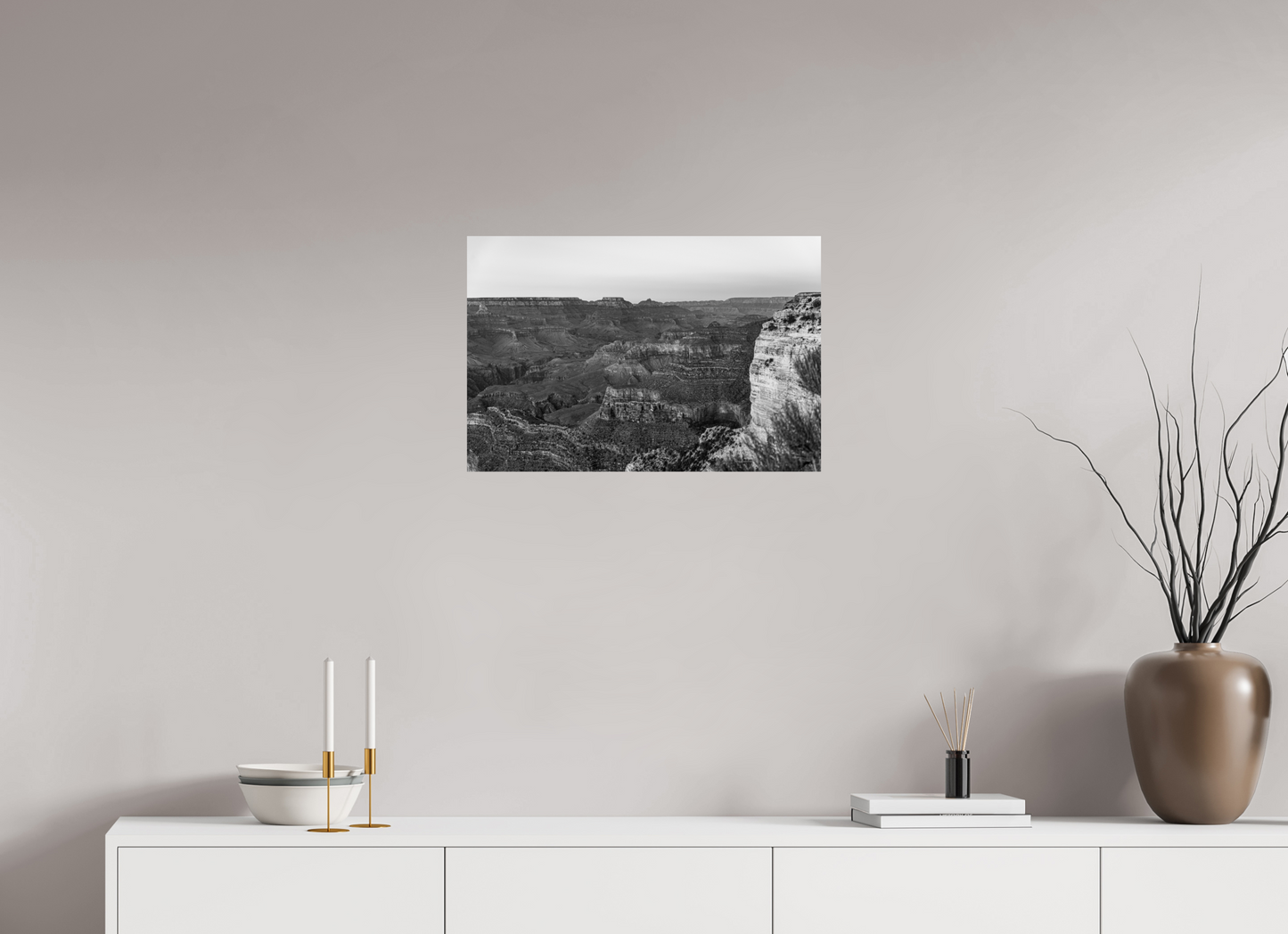 Stone Silence - Black and White Grand Canyon Landscape Print | Textured Canyon View from Hopi Point