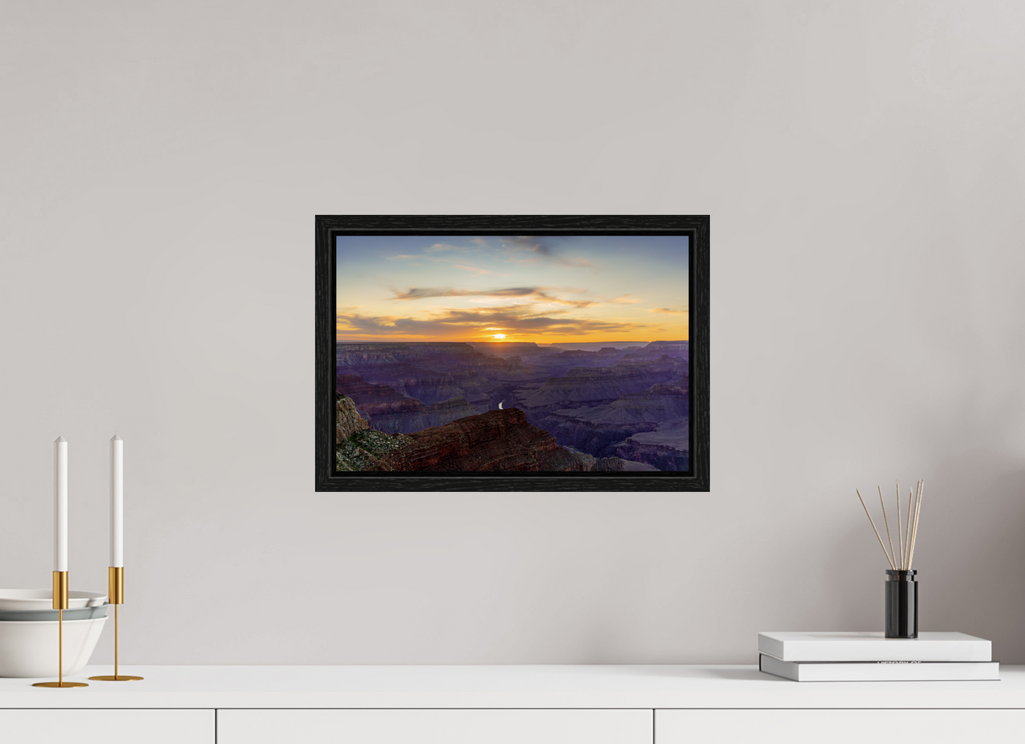 Heavenly West – Grand Canyon Sunset Wall Art Print | Golden Sky & Purple Cliffs from Hopi Point