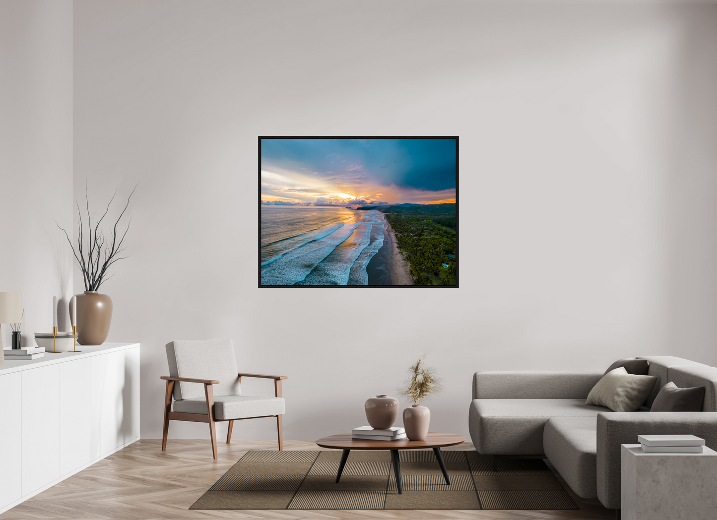 Golden Mirage - Costa de Oro Sunset Aerial Wall Art Print | Jungle Meets Ocean