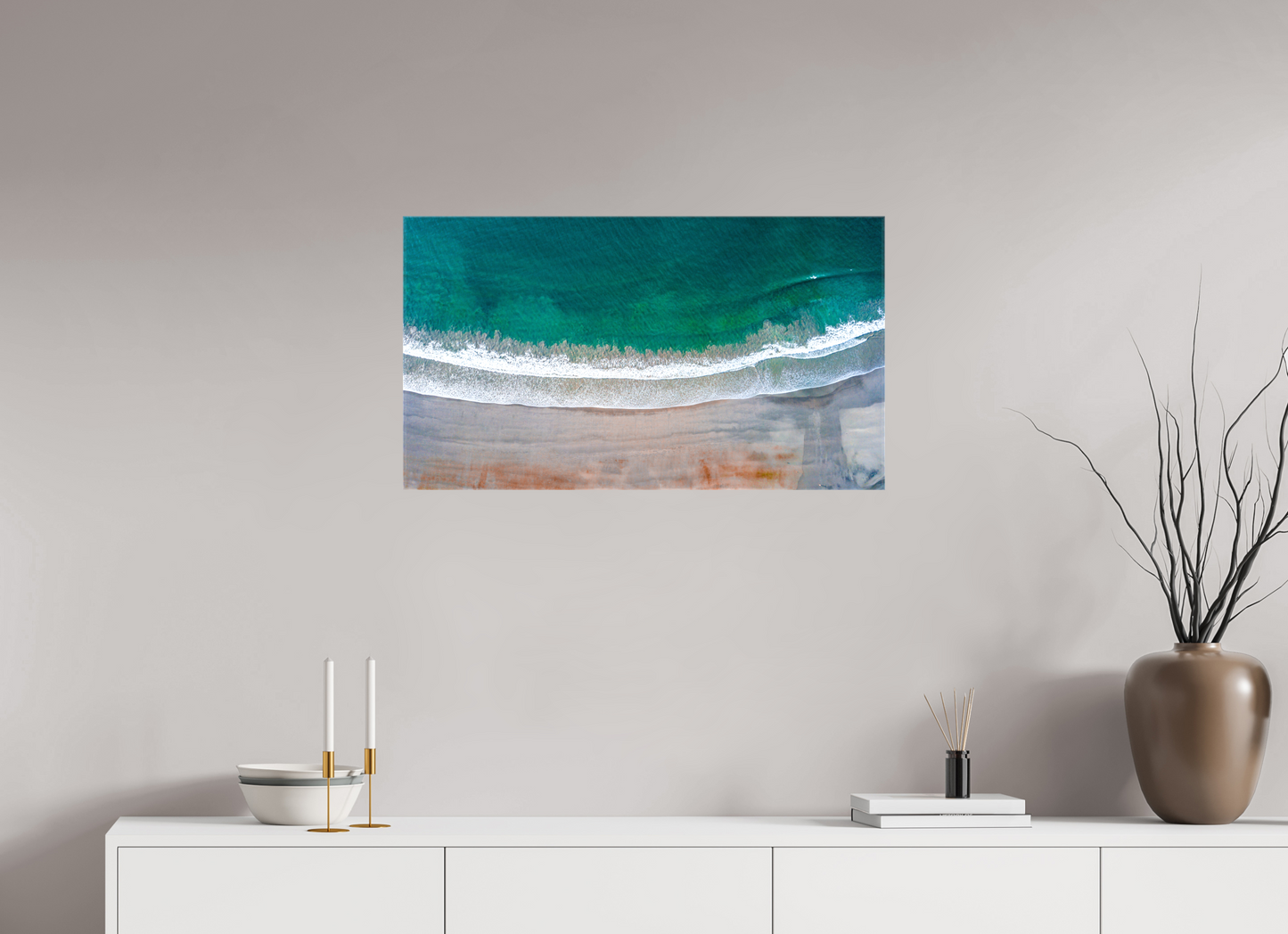 Serenity in Sámara – Aerial Beach Wall Art Print | Golden Sand & Turquoise Sea