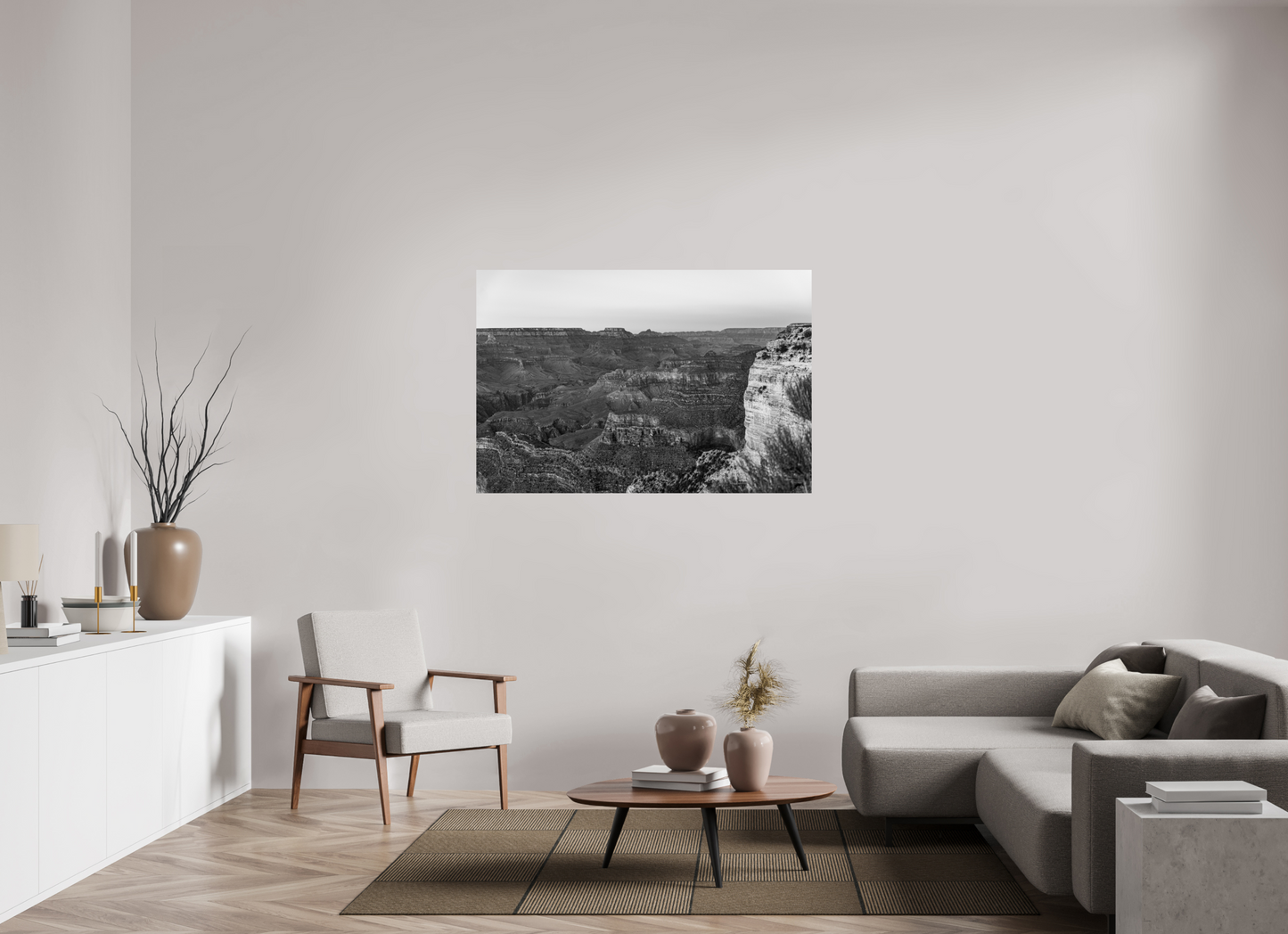 Stone Silence - Black and White Grand Canyon Landscape Print | Textured Canyon View from Hopi Point