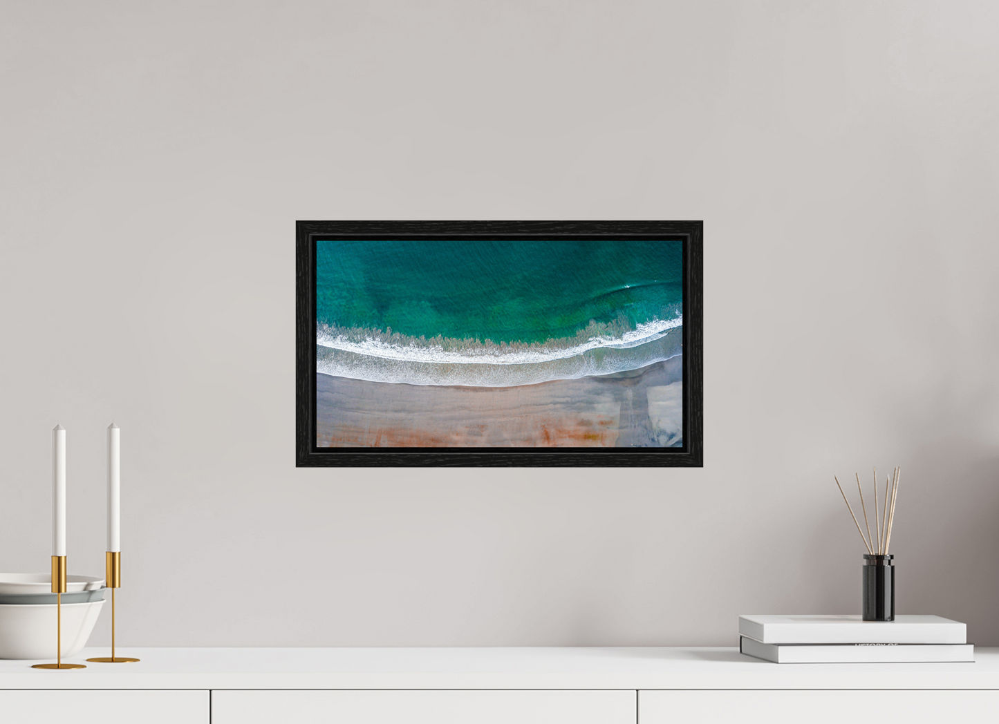 Serenity in Sámara – Aerial Beach Wall Art Print | Golden Sand & Turquoise Sea