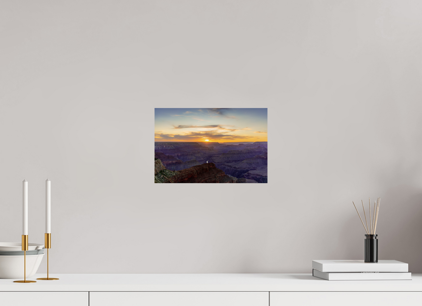 Heavenly West – Grand Canyon Sunset Wall Art Print | Golden Sky & Purple Cliffs from Hopi Point