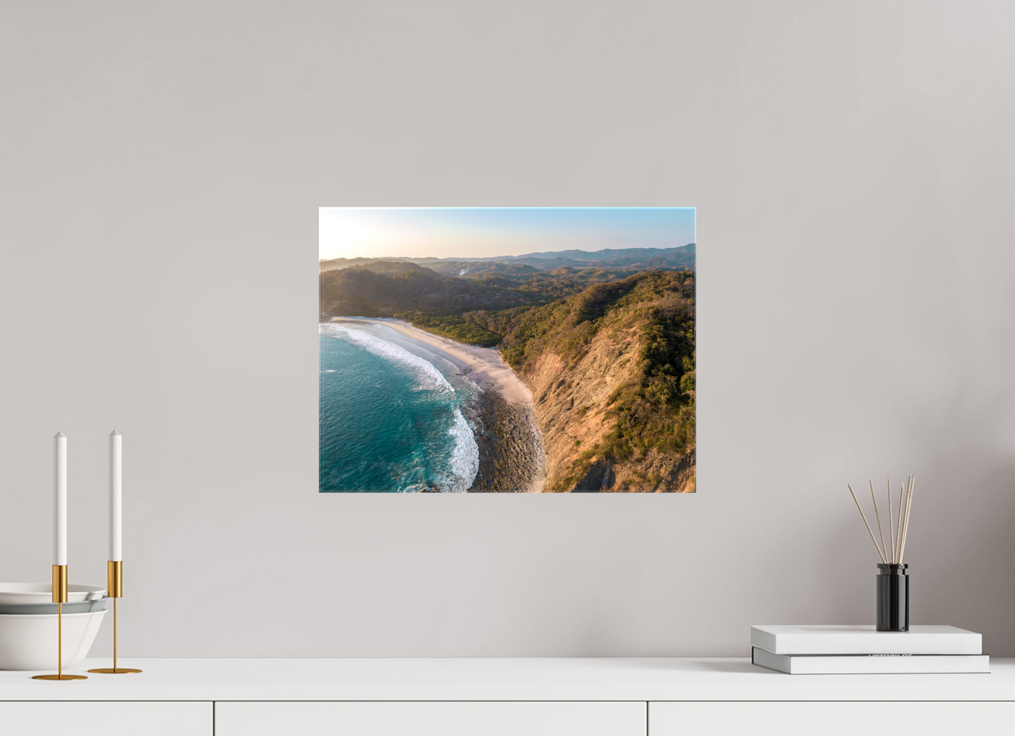Pale Gold Barrigona Aerial Sunset Print | White Sand Beach & Blue Sea on the Nicoya Peninsula