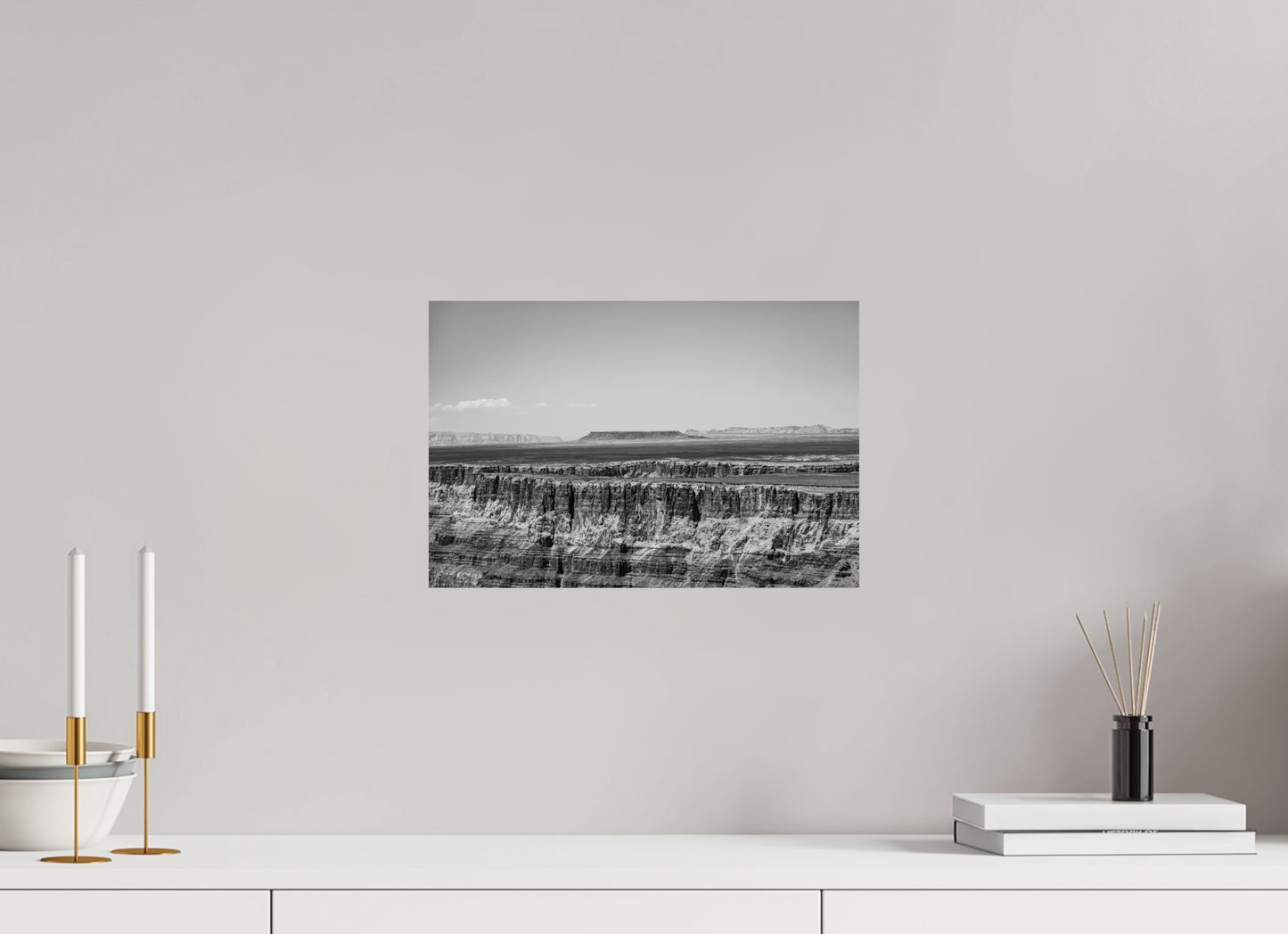 Silver Divide - Black and White Grand Canyon Print | Textured Rim & Mesa Horizon
