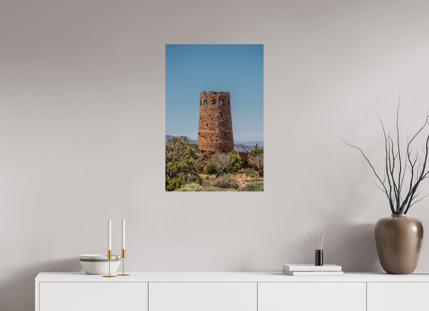 Desert Sentinel - Grand Canyon Vertical Wall Art Print | Desert View Watchtower & Sky