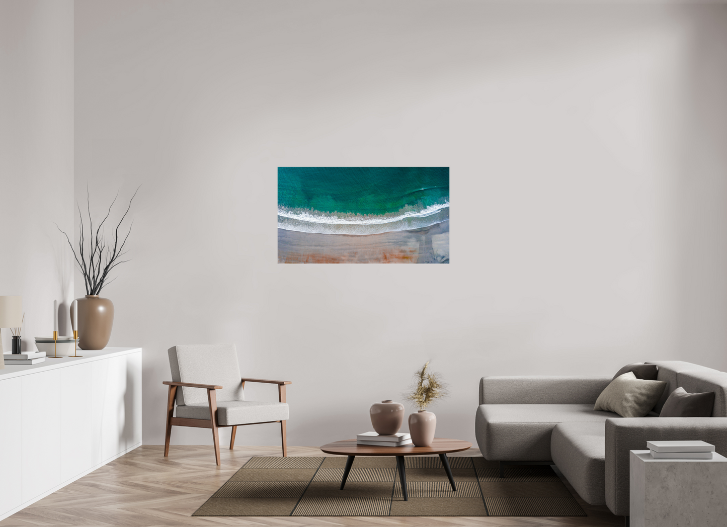 Serenity in Sámara – Aerial Beach Wall Art Print | Golden Sand & Turquoise Sea