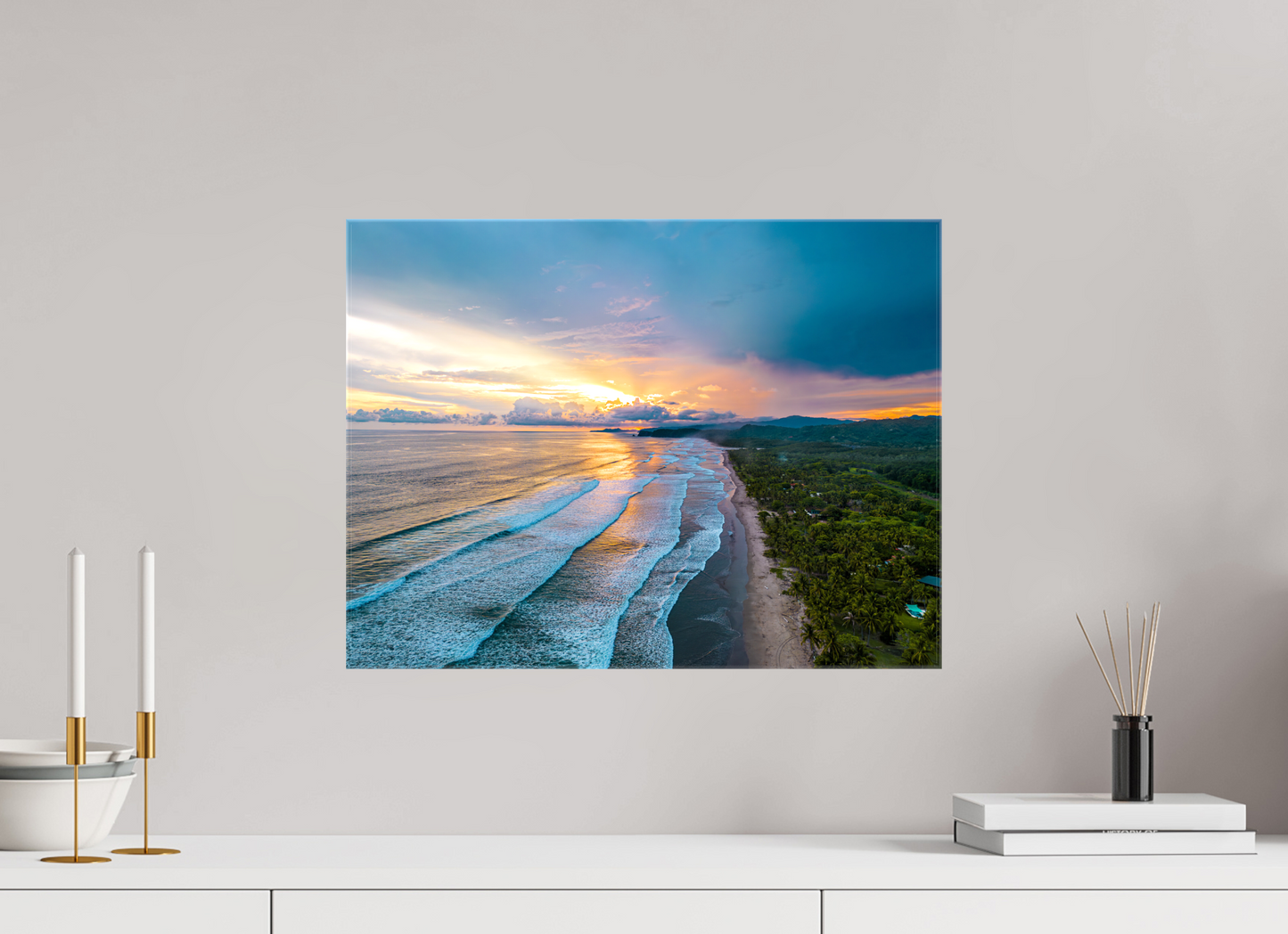 Golden Mirage - Costa de Oro Sunset Aerial Wall Art Print | Jungle Meets Ocean