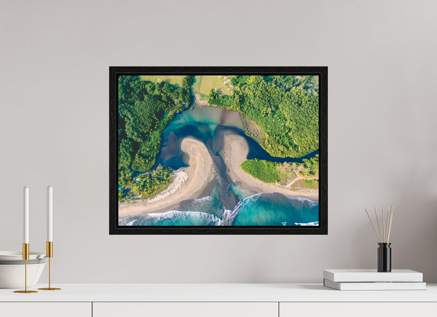 Convergence - Costa de Oro Aerial Estuary Wall Art Print | Turquoise Ocean & Jungle River