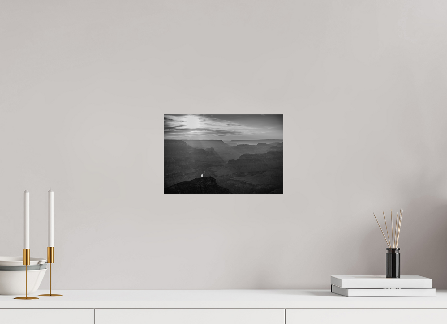 Lightfall - Black and White Grand Canyon Landscape Print | Sunbeams, Canyon Layers & Colorado River