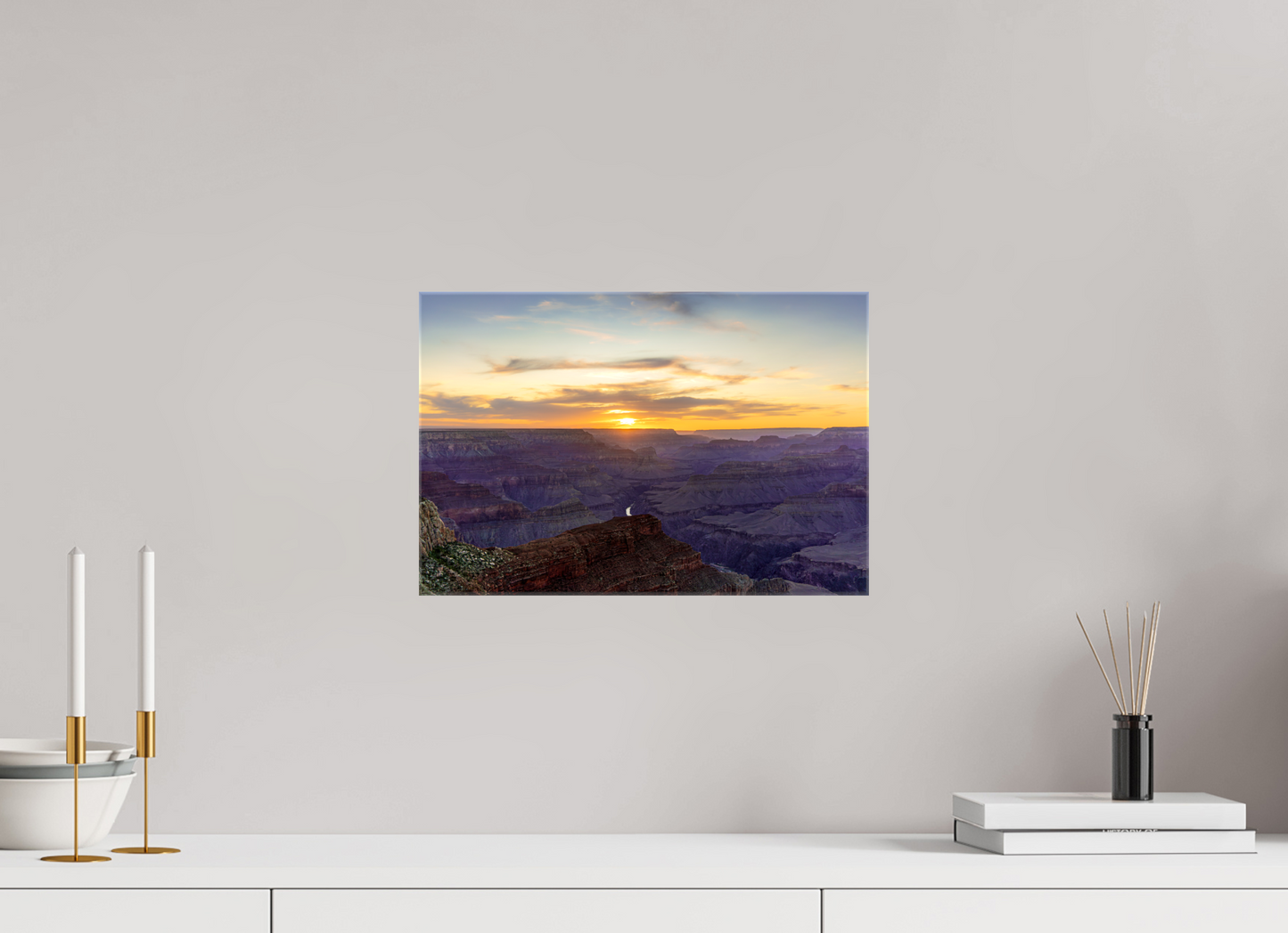 Heavenly West – Grand Canyon Sunset Wall Art Print | Golden Sky & Purple Cliffs from Hopi Point