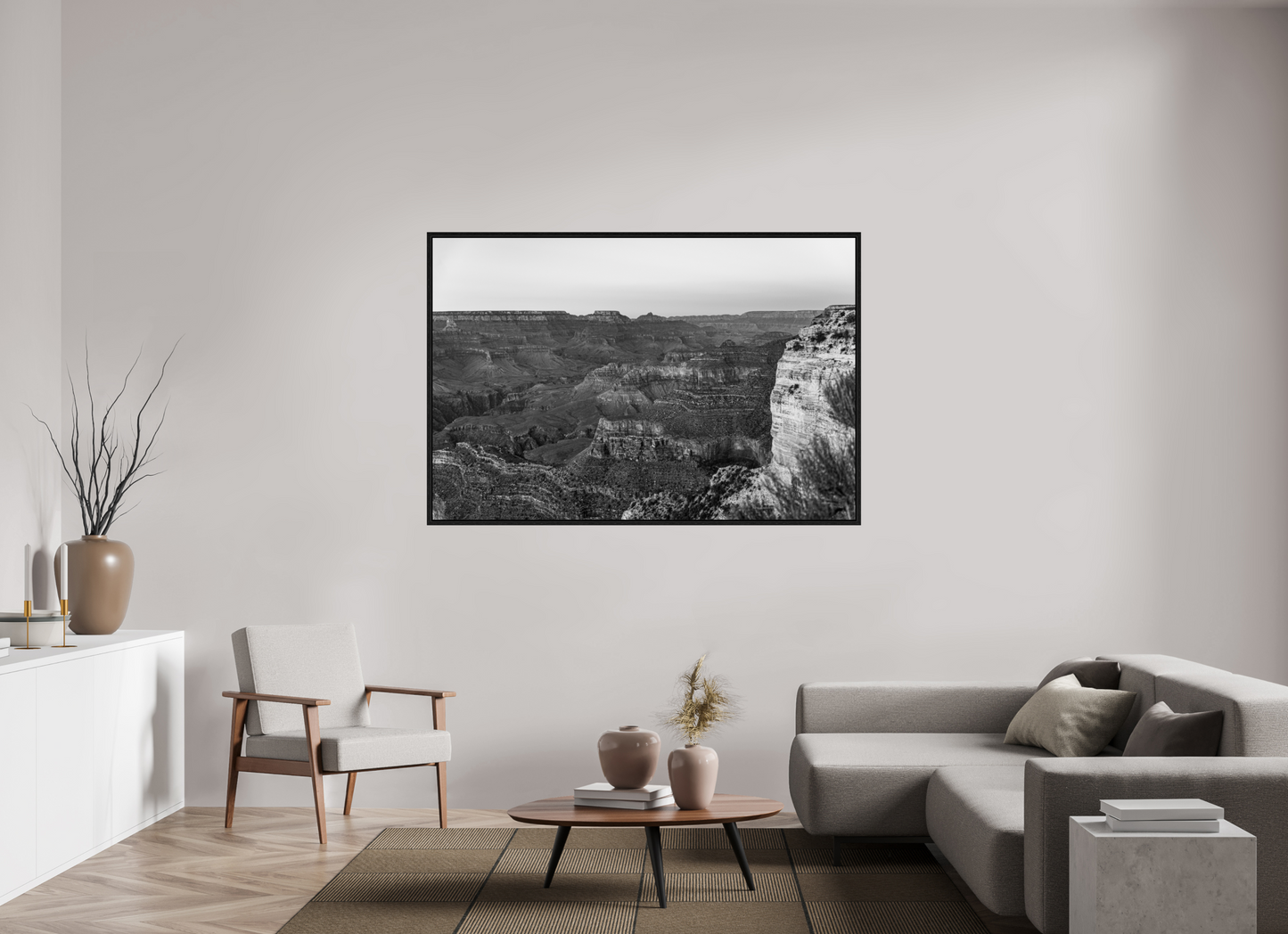 Stone Silence - Black and White Grand Canyon Landscape Print | Textured Canyon View from Hopi Point