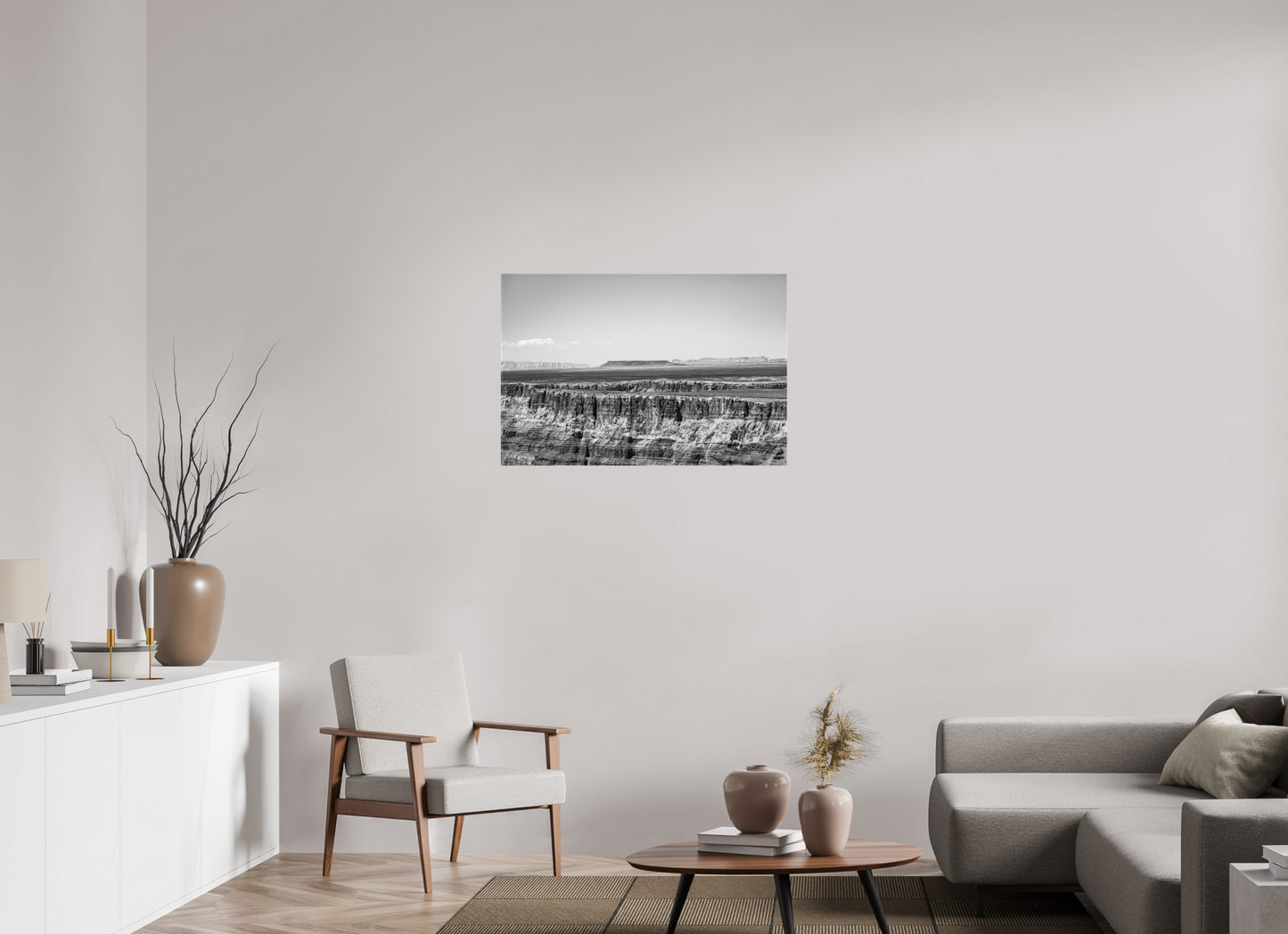 Silver Divide - Black and White Grand Canyon Print | Textured Rim & Mesa Horizon