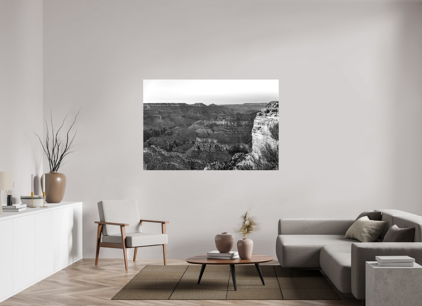 Stone Silence - Black and White Grand Canyon Landscape Print | Textured Canyon View from Hopi Point