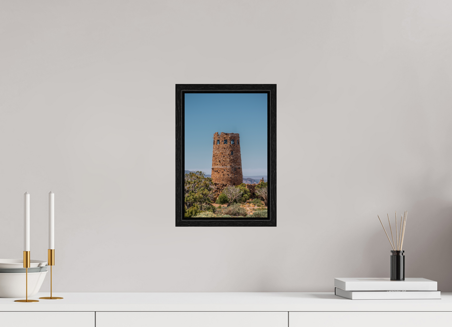 Desert Sentinel - Grand Canyon Vertical Wall Art Print | Desert View Watchtower & Sky