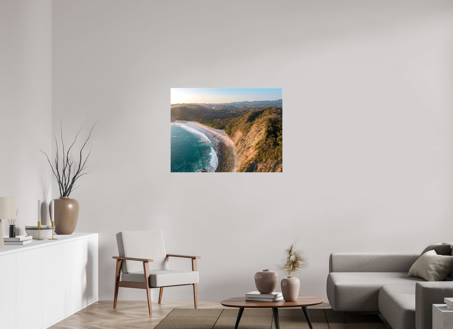 Pale Gold Barrigona Aerial Sunset Print | White Sand Beach & Blue Sea on the Nicoya Peninsula