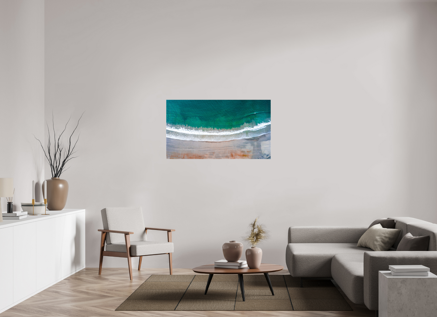 Serenity in Sámara – Aerial Beach Wall Art Print | Golden Sand & Turquoise Sea