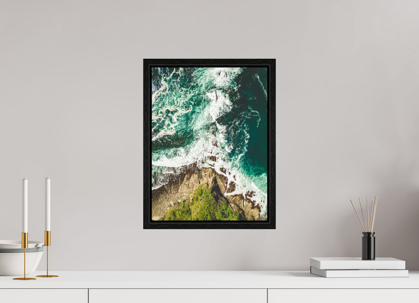 Ocean’s Edge Barrigona Aerial Coastal Wall Art Print | Blue Green Sea & Cliffs