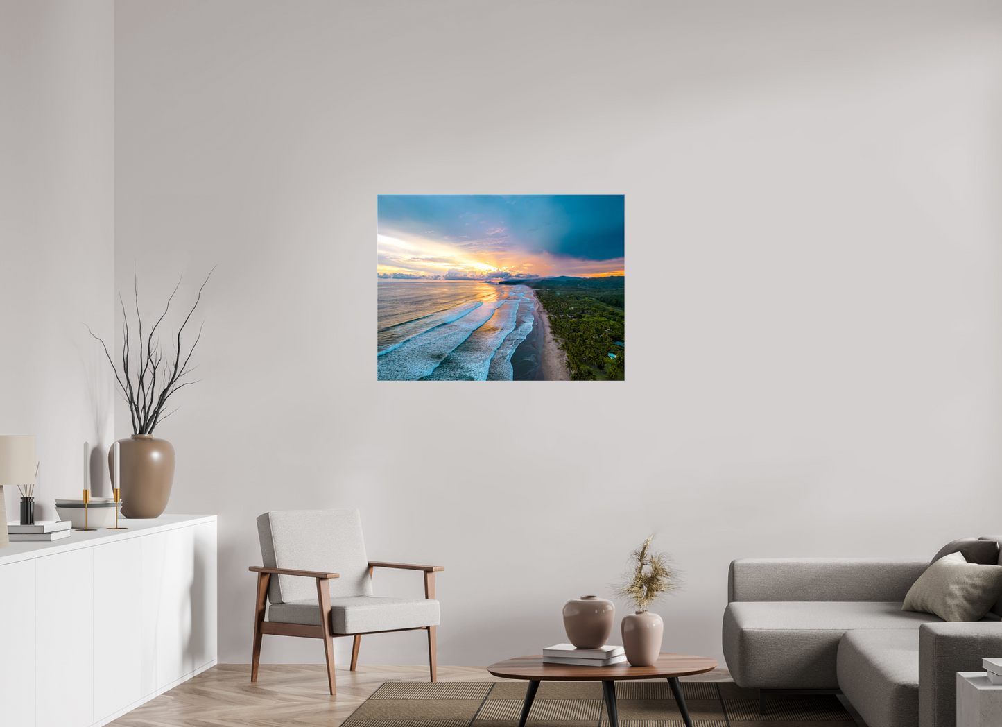 Golden Mirage - Costa de Oro Sunset Aerial Wall Art Print | Jungle Meets Ocean