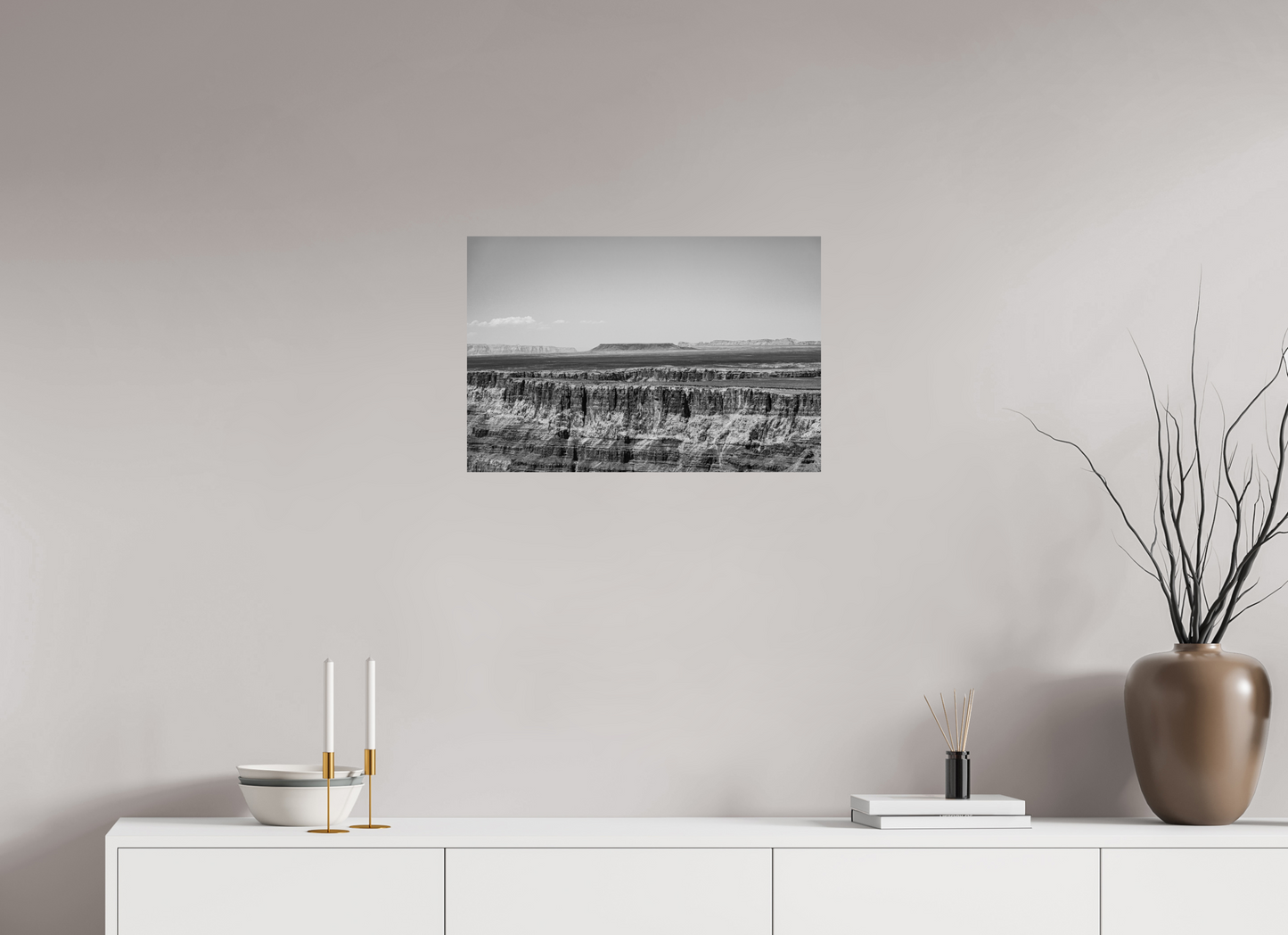 Silver Divide - Black and White Grand Canyon Print | Textured Rim & Mesa Horizon
