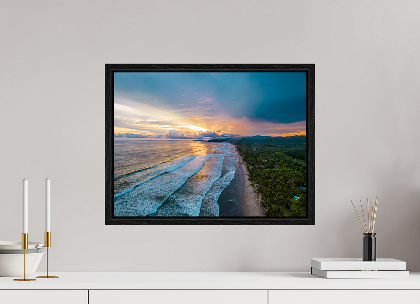 Golden Mirage - Costa de Oro Sunset Aerial Wall Art Print | Jungle Meets Ocean