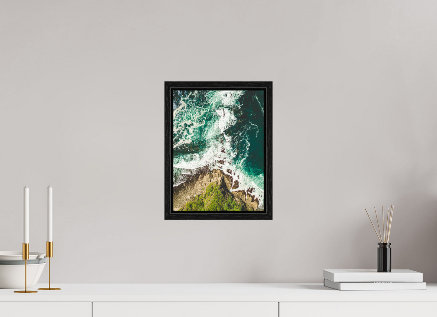 Ocean’s Edge Barrigona Aerial Coastal Wall Art Print | Blue Green Sea & Cliffs
