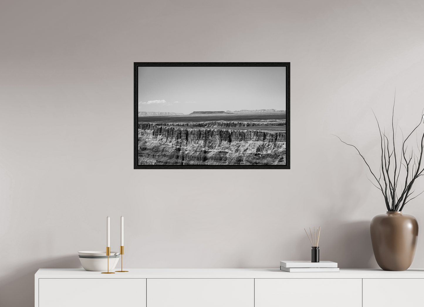 Silver Divide - Black and White Grand Canyon Print | Textured Rim & Mesa Horizon