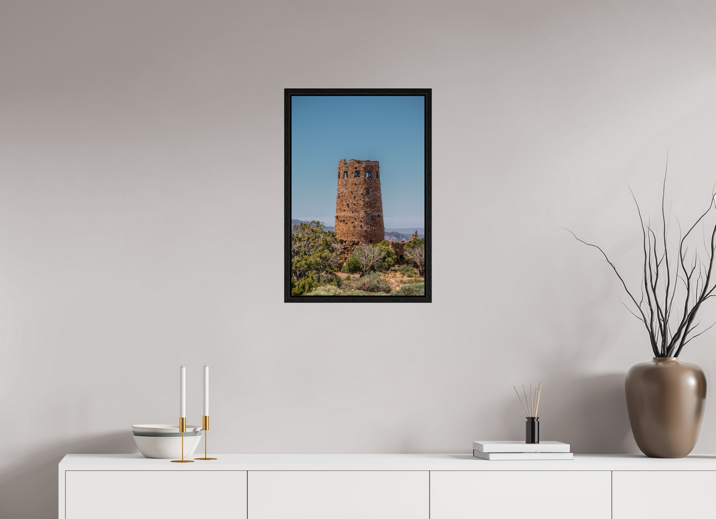 Desert Sentinel - Grand Canyon Vertical Wall Art Print | Desert View Watchtower & Sky