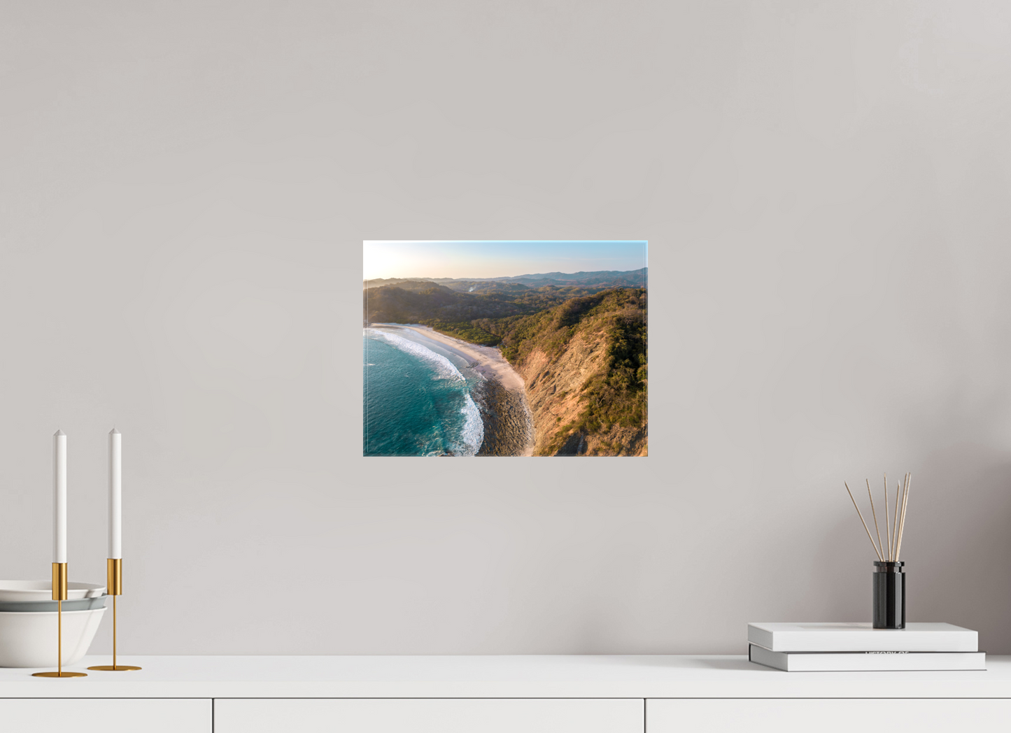 Pale Gold Barrigona Aerial Sunset Print | White Sand Beach & Blue Sea on the Nicoya Peninsula