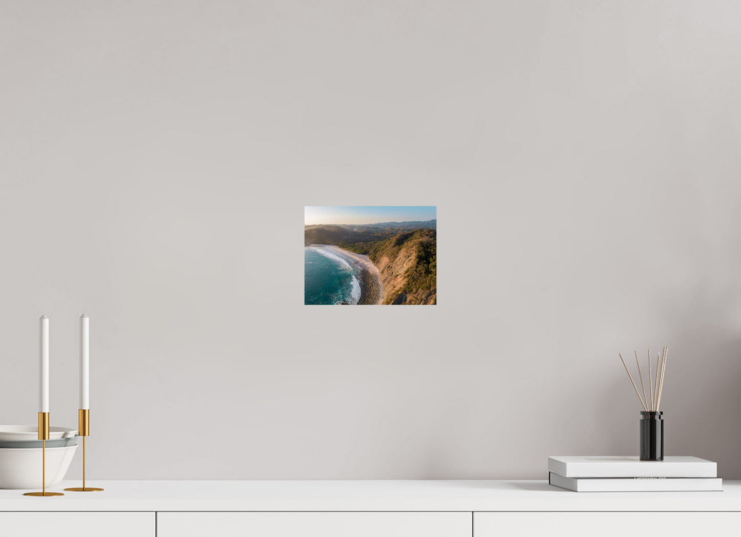 Pale Gold Barrigona Aerial Sunset Print | White Sand Beach & Blue Sea on the Nicoya Peninsula