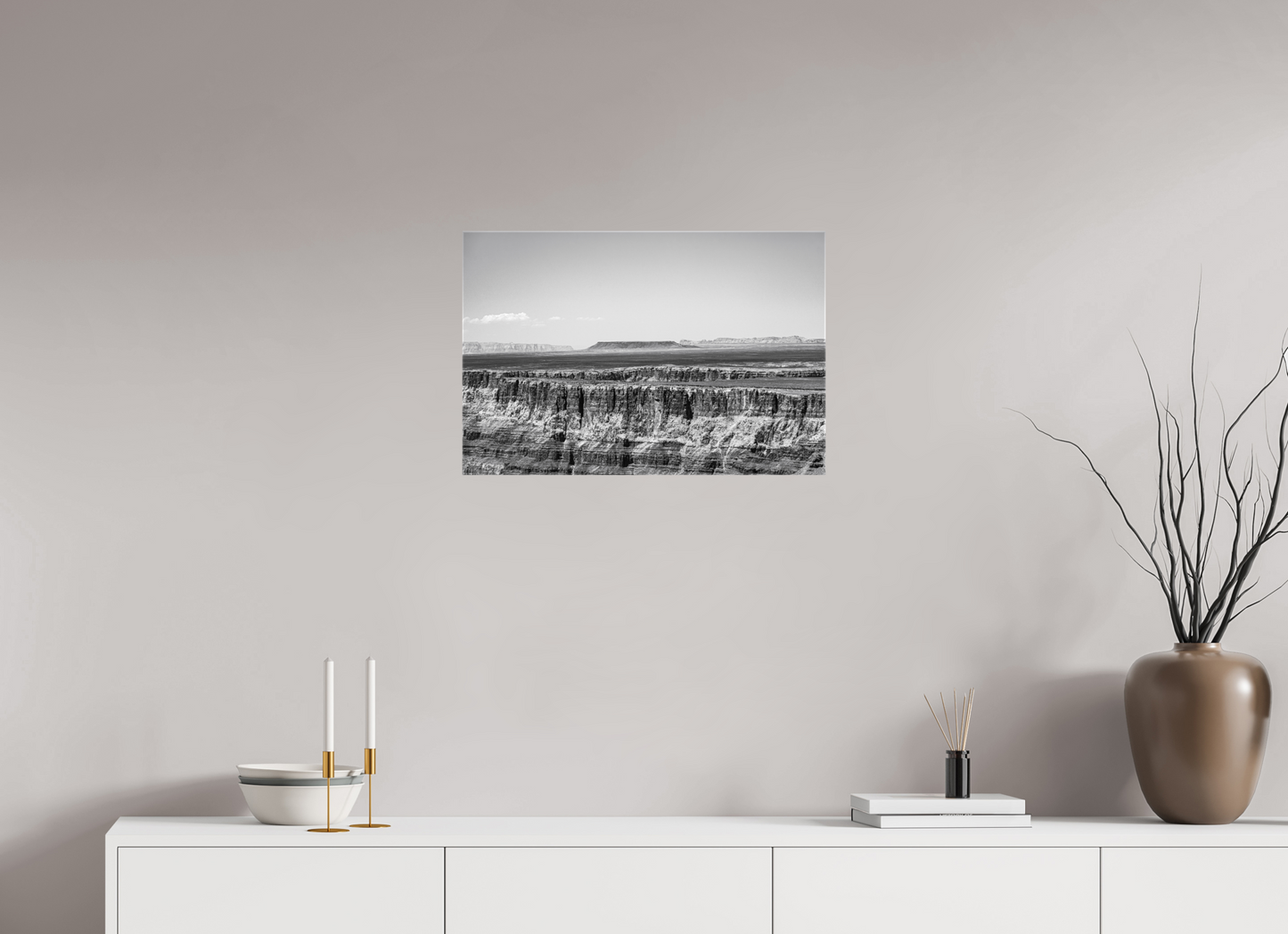 Silver Divide - Black and White Grand Canyon Print | Textured Rim & Mesa Horizon