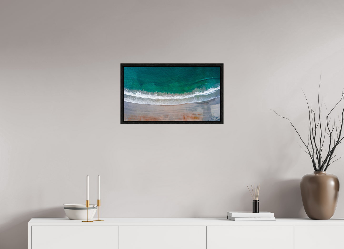 Serenity in Sámara – Aerial Beach Wall Art Print | Golden Sand & Turquoise Sea
