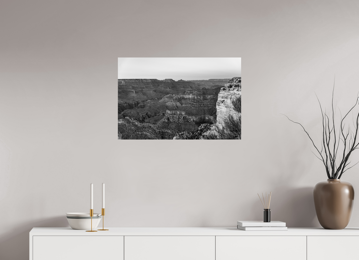 Stone Silence - Black and White Grand Canyon Landscape Print | Textured Canyon View from Hopi Point