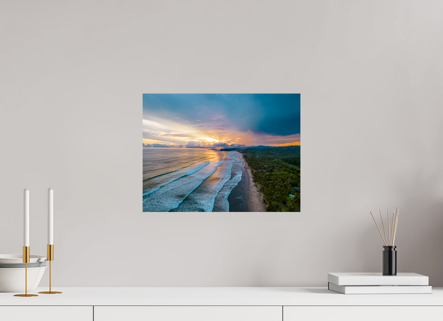 Golden Mirage - Costa de Oro Sunset Aerial Wall Art Print | Jungle Meets Ocean