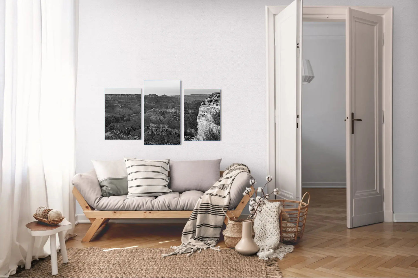 Stone Silence - Black and White Grand Canyon Landscape Print | Textured Canyon View from Hopi Point