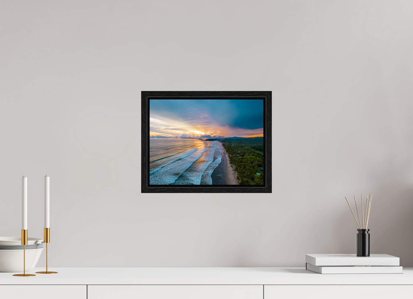 Golden Mirage - Costa de Oro Sunset Aerial Wall Art Print | Jungle Meets Ocean