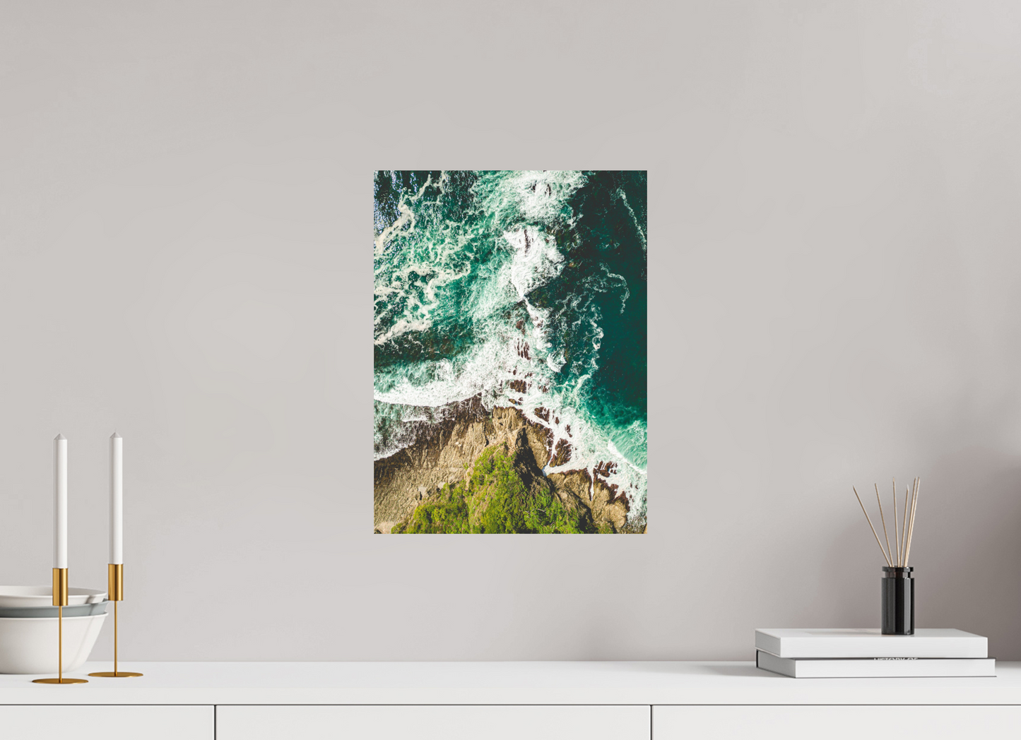 Ocean’s Edge Barrigona Aerial Coastal Wall Art Print | Blue Green Sea & Cliffs