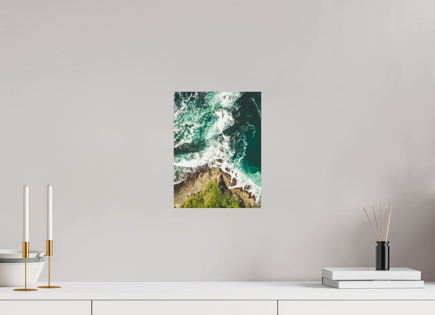 Ocean’s Edge Barrigona Aerial Coastal Wall Art Print | Blue Green Sea & Cliffs