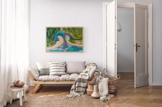 Convergence - Costa de Oro Aerial Estuary Wall Art Print | Turquoise Ocean & Jungle River
