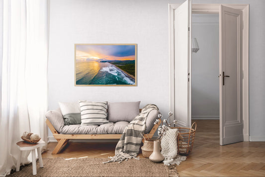 Golden Mirage - Costa de Oro Sunset Aerial Wall Art Print | Jungle Meets Ocean