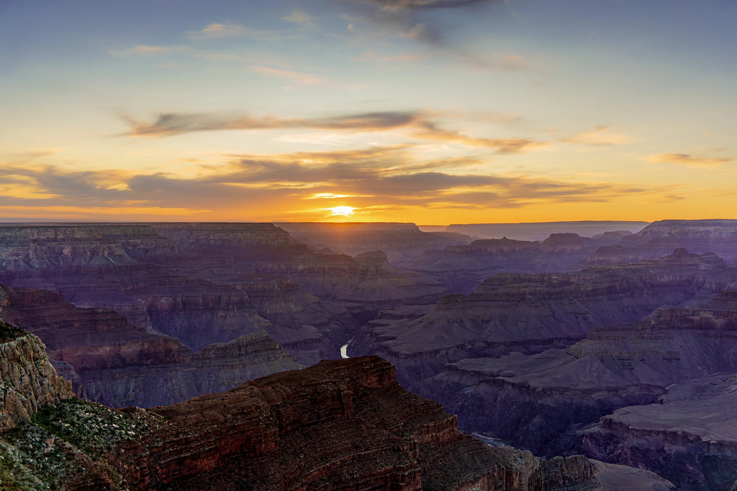 Heavenly West – Grand Canyon Sunset Wall Art Print | Golden Sky & Purple Cliffs from Hopi Point