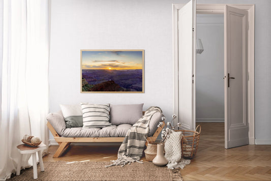 Heavenly West – Grand Canyon Sunset Wall Art Print | Golden Sky & Purple Cliffs from Hopi Point