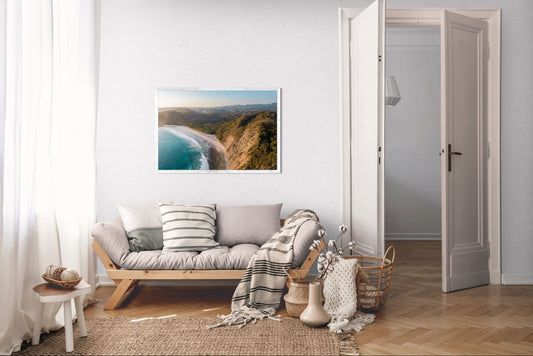 Pale Gold Barrigona Aerial Sunset Print | White Sand Beach & Blue Sea on the Nicoya Peninsula