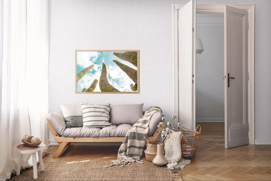 Reach – Saguaro Cactus Color Print | Golden Spines & Turquoise Desert Sky