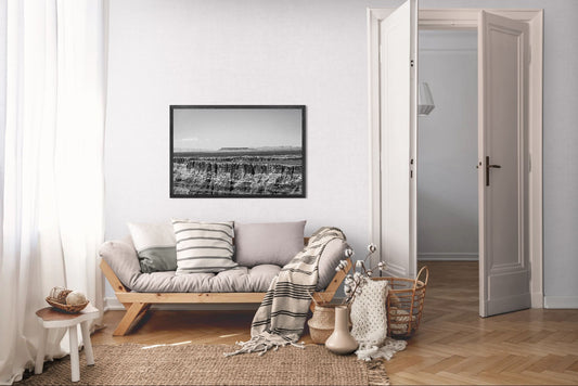 Silver Divide - Black and White Grand Canyon Print | Textured Rim & Mesa Horizon