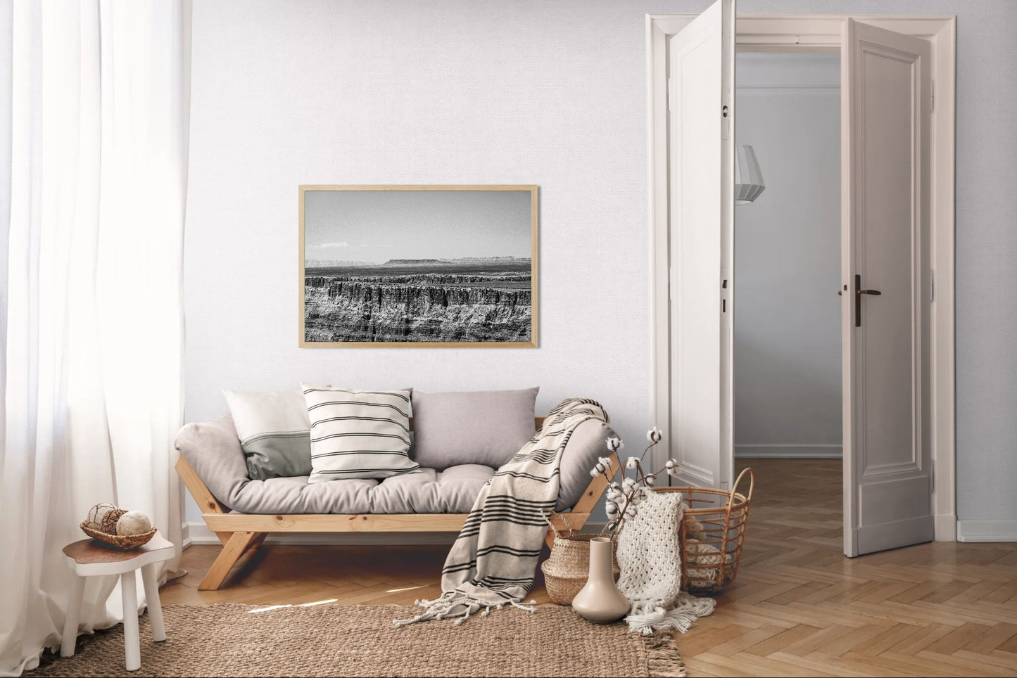 Silver Divide - Black and White Grand Canyon Print | Textured Rim & Mesa Horizon