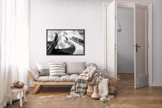 Skyward Arms - Saguaro Cactus Photography Print | Textured Cactus & Desert Sky Composition