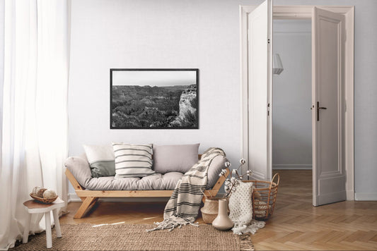 Stone Silence - Black and White Grand Canyon Landscape Print | Textured Canyon View from Hopi Point