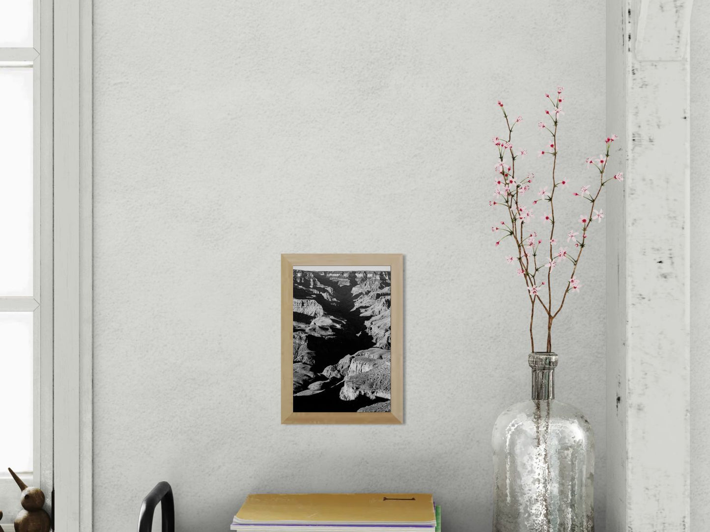 Vein of Shadow – Black and White Grand Canyon Vertical Print | High Contrast Canyon Light