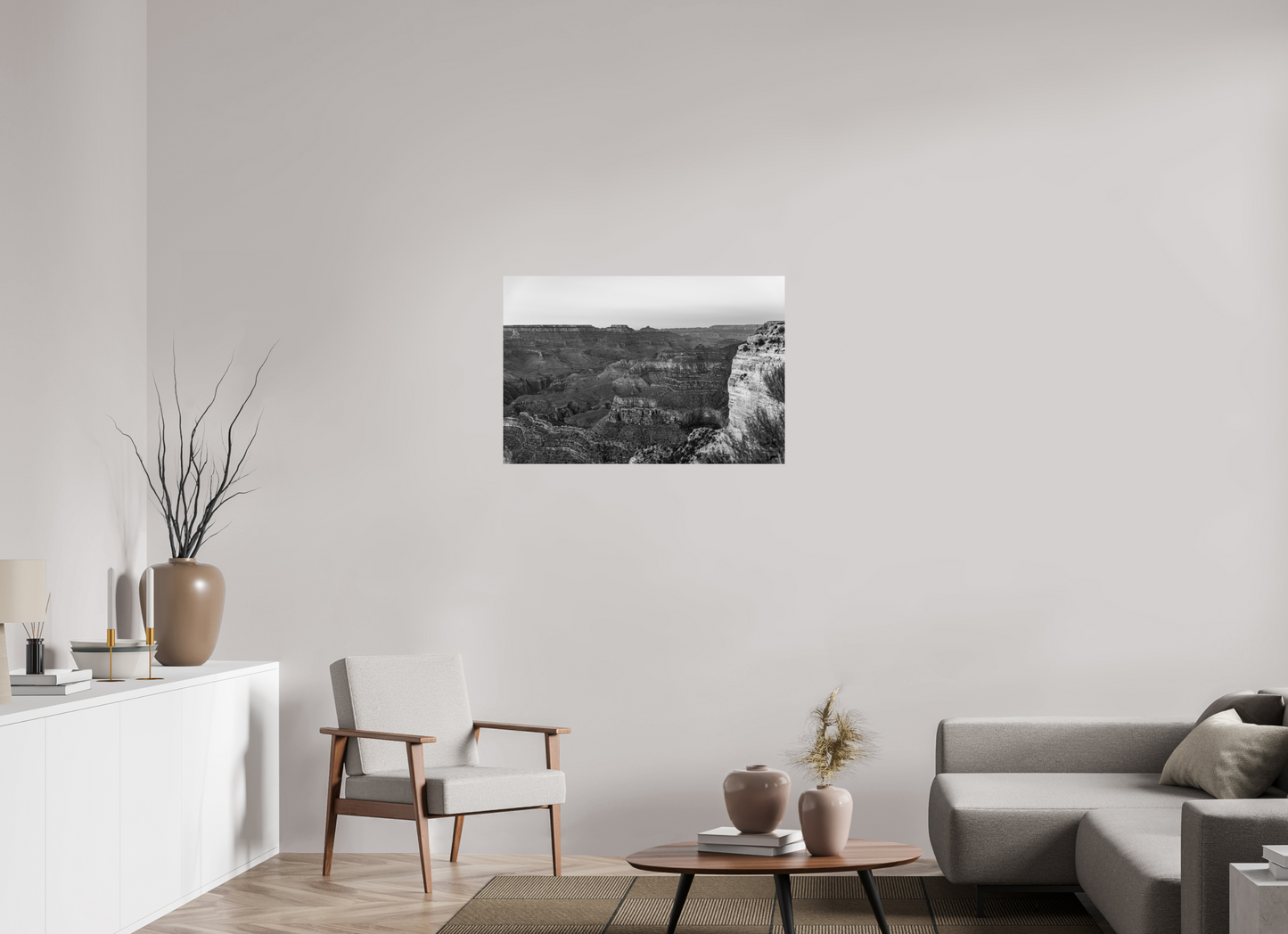 Stone Silence - Black and White Grand Canyon Landscape Print | Textured Canyon View from Hopi Point